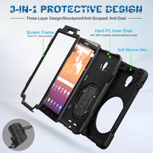 Miniatura 3 de Galaxy tab A 8.0 2017 estuche (SM-T380 / T385), BRAECN tres capa resistente de parachoques duro de silicona suave con 360 grados pie de apoyo Negro