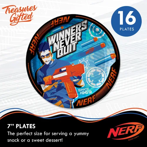 Miniatura 3 de Treasures Gifted Suministros para fiestas Nerf con licencia oficial – Sirve a 16 invitados – Juego clásico de vajilla – Decoraciones de fiesta