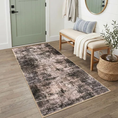 Miniatura 286 de IOHOUZE Alfombra pequeña abstracta de 2 x 3 pies, alfombra de entrada lavable para entrada interior, alfombras con respaldo de goma, alfombra gris