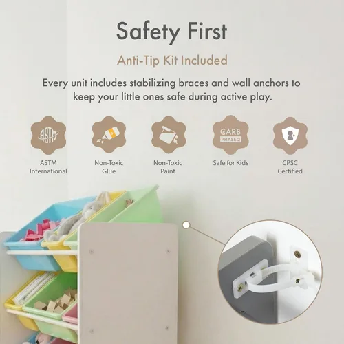 Miniatura 8 de Organizador de juguetes para niños con cajas de almacenamiento Tot Tutors, Espresso, Plástico, Blanco/Pastel Blanco/Pasteles