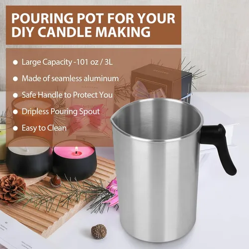 Miniatura 5 de SAEUYVB Olla ligera para hacer velas, soporta 4 libras, olla de fusión de cera de aluminio con mango resistente al calor y boquilla de vertido