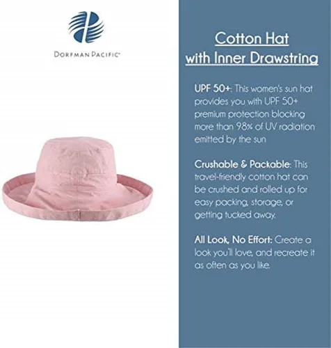 Miniatura 4 de Scala sombrero de algodón con ala grande con cordón en el interior y protección UPF 50+ para mujer.