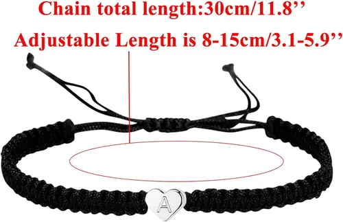 Miniatura 4 de 14KWhite Gold Plated Initial Heart String Bracelets for Women Men Teen Girls Boys Handmade Rope Braided Bracelet Minimalist Jewelry Matching Couple