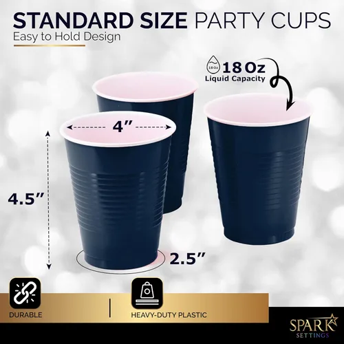 Miniatura 3 de Amcrate Vasos desechables, vasos de plástico azul marino de 18 onzas para fiestas, fuertes y resistentes para boda, Navidad, Halloween, paquete de 50