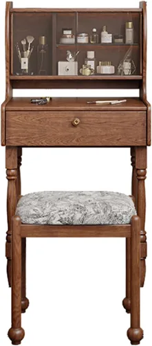 Escritorio francés vintage con 3 espejos iluminados ajustables y taburete acolchado, mesa de maquillaje para dormitorio, escritorio de oficina en