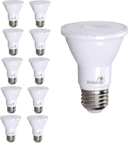 Bioluz LED PAR20 - Paquete de 10 bombillas LED regulables de 5.5 W = 75 W, blanco suave 3000 K, LED luz diurna, E26, haz de 40°, eficiencia Soft