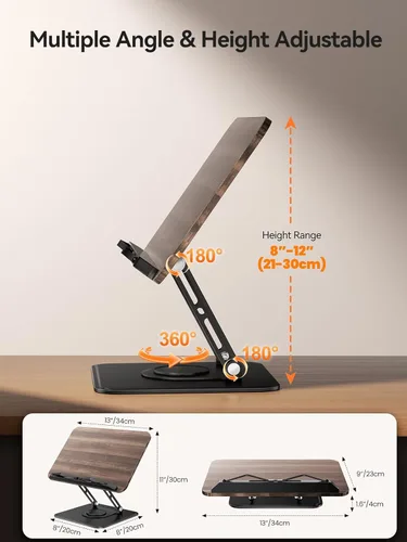 Miniatura 4 de Tounee Soporte para libros, soporte giratorio de 360°, soporte ajustable para libros de cocina para leer manos libres, soporte plegable para libros