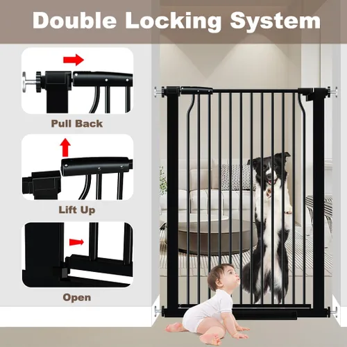 Miniatura 5 de Puerta de bebé extra alta de 41 pulgadas con puerta, puertas de perro de 29.6 a 40.5 pulgadas de ancho para puertas, escaleras, puerta grande