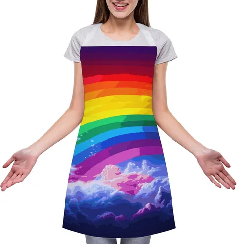 Miniatura 3 de MUSM Apron for Adults - 27.6 X 31.5 Inch, Heavy-Duty Polyester Aprons with Two Large Pockets, Waterproof Rainbow Kitchen Apron for Cooking