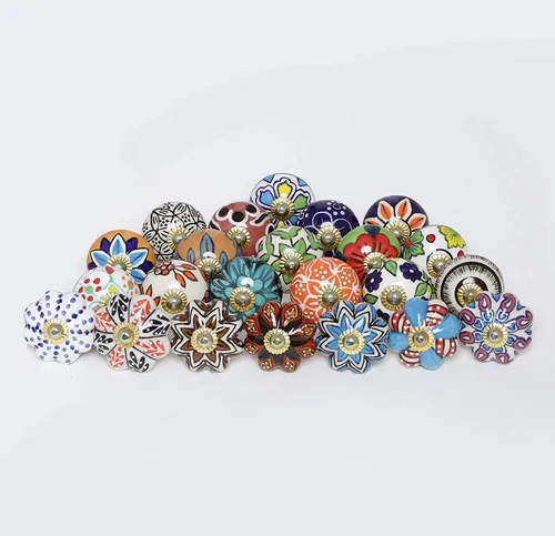 Miniatura 19 de FOLK CRAFT Pomos decorativos para cajones – Paquete de 12 piezas – Manija de puerta de armario de armario con flores hechas a mano para decoración
