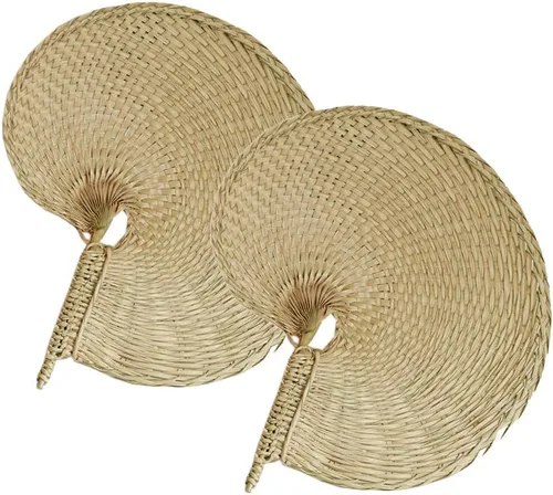 Miniatura 10 de TJCGCKK - Ventilador de paja tejida hecha a mano para verano, ventilador de mano de ratán, rafia, caña de caña, ventilador de paleta manual natural