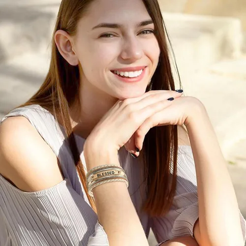 Miniatura 6 de Long tiantian Pulseras de cuero para mujer, pulsera de cuero personalizada con letras, estilo bohemio, multicapa, joyería