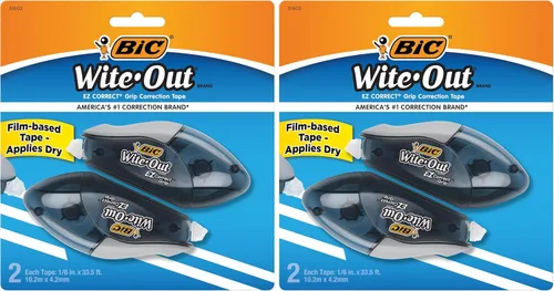 BIC Wite-Out - Cinta correctora EZ Correct Grip, 19.8 pies, 2 unidades de cinta correctora blanca, rápida, limpia y fácil de usar, cinta resistente