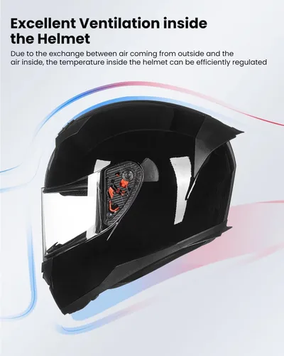 Miniatura 3 de ILM Casco de Motocicleta de Cara Completa para Motocross y Street Bike Certificado DOT 2 Viseras Modelo-317 (Negro Brillante, S)