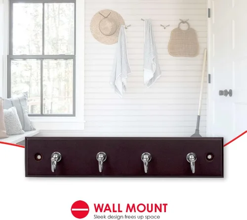 Miniatura 3 de Home Basics - Estante para llaves montado en la pared de 4 ganchos Acabado de madera de cerezo diseñado para organizar llaves, abrigos