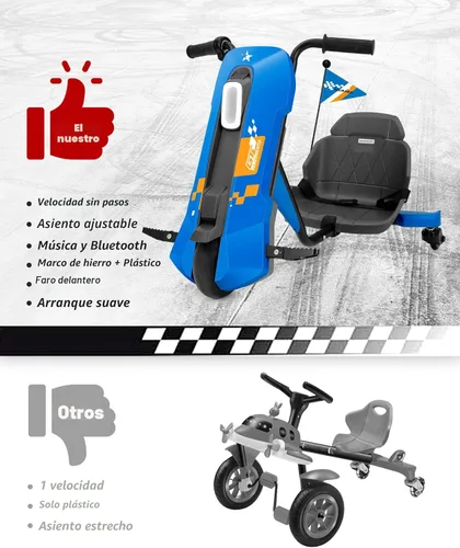 Miniatura 7 de ELEMARA Kart de deriva con velocidad sin escalones, carritos de deriva de 12V para niños con asiento ajustable, kart para niños de 5 MPH con música