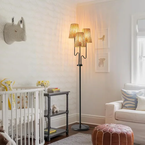 Miniatura 7 de Lámpara de pie regulable, 68 pulgadas, lámparas de pie bohemias con pantalla natural, lámpara de árbol de 3 luces para decoración de estilo costero