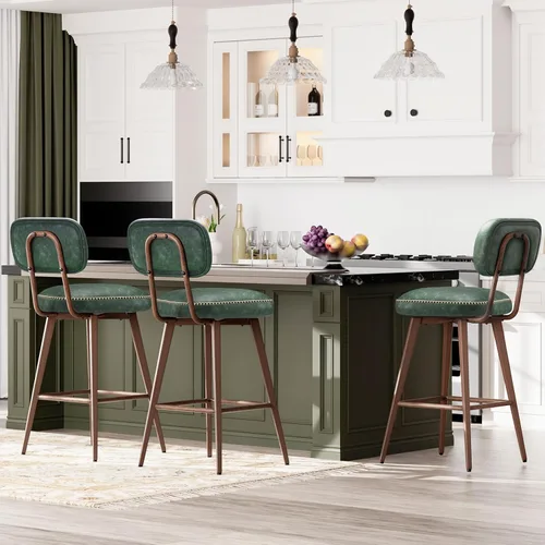 Miniatura 15 de MALOL 26“ PU Leather Swivel Bar Stools Set of 2, Mid Century Counter Height Bar Chairs with Low Back and Metal Legs, Modern Bar Stool Chair for