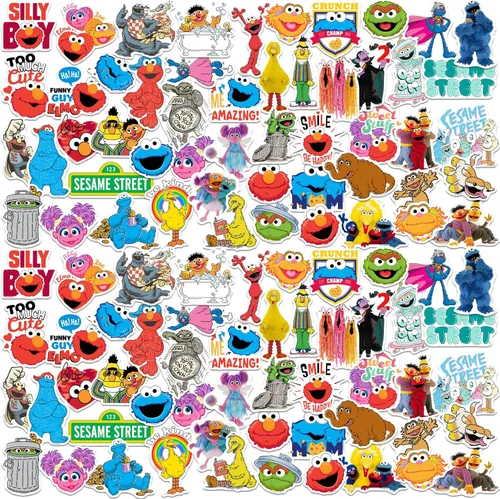 Sesame Street - Paquete de 100 calcomanías de vinilo de Elmo, Cookie Monster, Big Bird, Oscar The Grouch, Abby Cadabby, Bert & Ernie, Grover, Zoe -