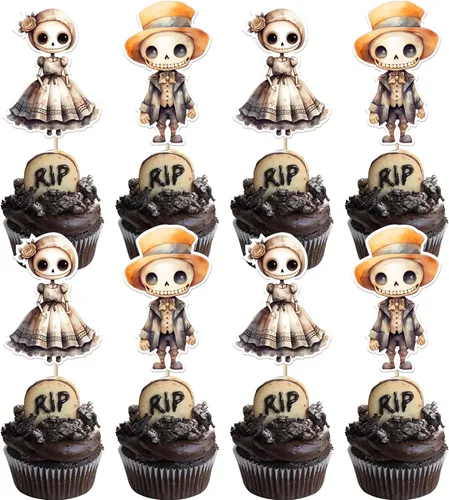 Miniatura 14 de Paquete de 24 adornos para cupcakes de Halloween con purpurina rosa, fantasma, pequeño abucheo, murciélago, bruja, gato, calabaza, magdalena