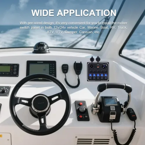 Miniatura 7 de Panel de interruptores de barco marino de 5 posiciones con cargador USB dual y voltímetro, panel de interruptores basculantes de aluminio