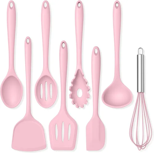 Miniatura 10 de TeamFar Juego de utensilios de cocina de silicona, 8 piezas, resistente al calor de 446 °F, espátula, cuchara, batidor, utensilios de cocina Blanco