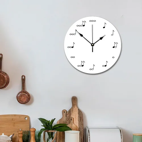 Miniatura 5 de Reloj de pared con diseño de notas musicales cuadradas de 10 pulgadas, reloj de pared de madera con patrón blanco, silencioso, sin tictac, funciona