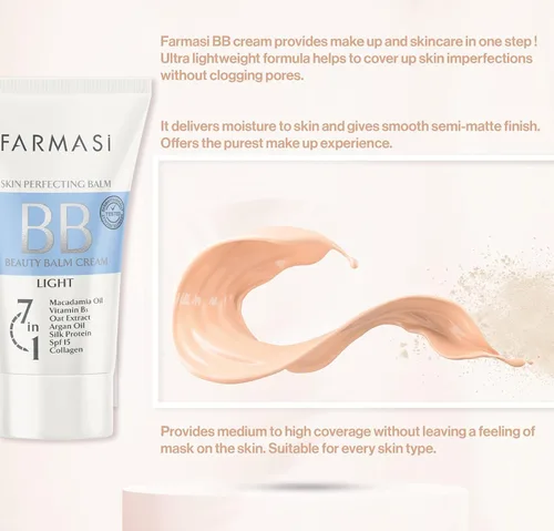 Miniatura 7 de FARMASi BB Cream Beauty Balm, hidratante tintado con SPF 15, acabado mate ligero, maquillaje facial de cobertura construible, 1.7 onzas líquidas, 01