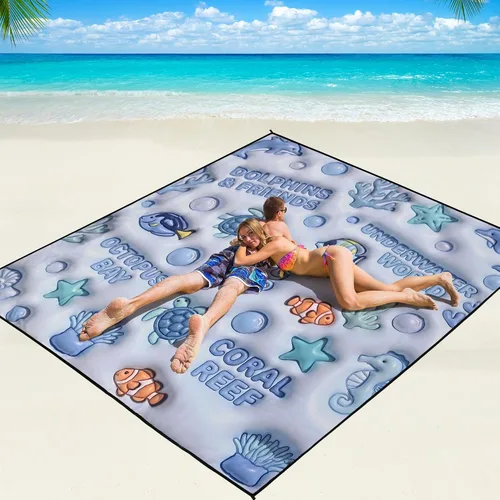 Miniatura 69 de WIWIGO Manta de playa impermeable a prueba de arena tapete de playa 79" X 83"/10'x9' para 2-8 adultos, de secado rápido, tapete de picnic al aire