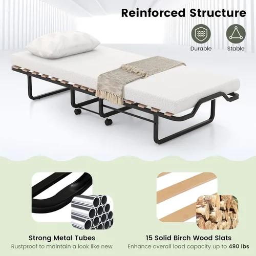 Miniatura 6 de KOMFOTT Cama plegable con colchón de espuma viscoelástica de 4 pulgadas, cama plegable para invitados con marco de acero resistente, cuna portátil