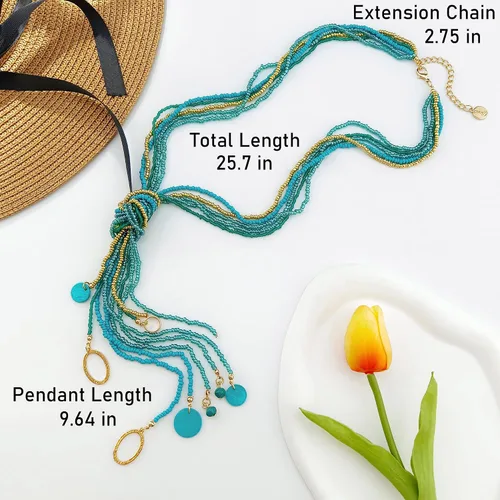 Miniatura 6 de COIRIS - Collar largo con cuentas de semillas múltiples, 10 collares largos con nudo de corbata para mujeres y niñas