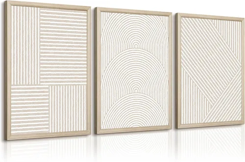Miniatura 26 de Baccone Arte de Pared Abstracto Beige Juego de 3 Impresiones de Arte de Pared de Lienzo Neutro Arte Abstracto Boho Cuadro Abstracto Moderno