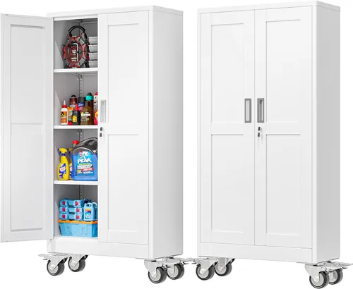 Miniatura 12 de PAOFIN Armario de almacenamiento de metal, archivadores de acero de 35 pulgadas de alto con puertas con cerradura y estantes ajustables, gabinete