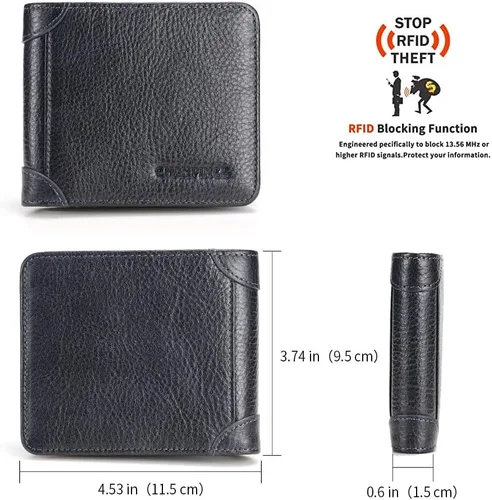 Miniatura 9 de Billetera de piel triple con bloqueo RFID para hombre con 2 ventanas de identificación, 2 compartimentos para efectivo, 6-8 ranuras para tarjetas