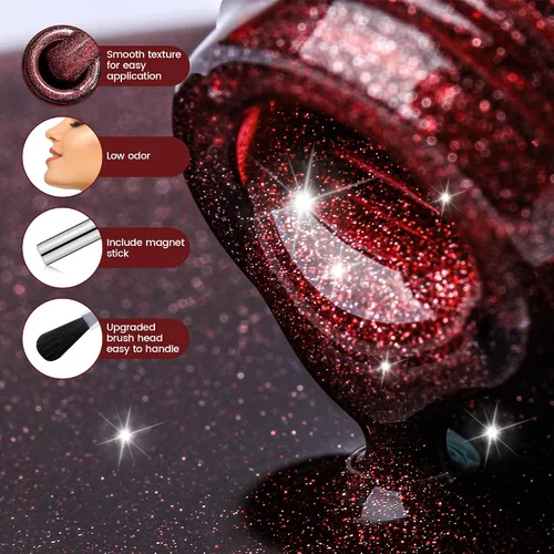 Miniatura 9 de YTD Likomey Juego de esmaltes de uñas de gel Cat Eye, 8 colores de verano con purpurina magnética de cristal con barra magnética, plateado, verde