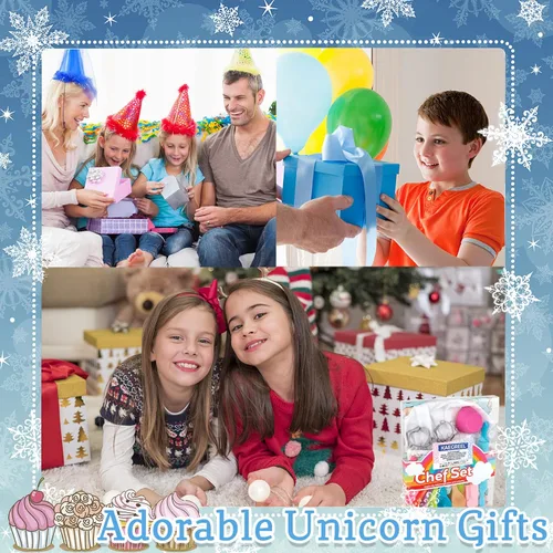 Miniatura 7 de KAEGREEL Juego de chef para hornear para niños con delantal de unicornio y manopla, 26 piezas de juguetes de cocina para niños, juego de cocina