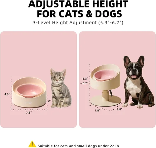 Miniatura 2 de MS!MAKE SURE Cuencos ajustables elevados para gatos, Cuencos elevados de cerámica para gatos, Tazón para mascotas con almohadilla de goma SF-Rosa