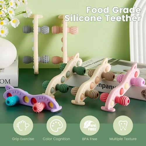 Miniatura 2 de Juguetes de dentición para bebés, mordedor de silicona para bebé, sin BPA, juguete sensorial masticable (verde)