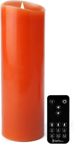 Miniatura 20 de Velas LED sin llama con control remoto, 3 x 5.1 pulgadas, llama móvil parpadeante 3D, velas que funcionan con pilas en carcasa de cera real para uso