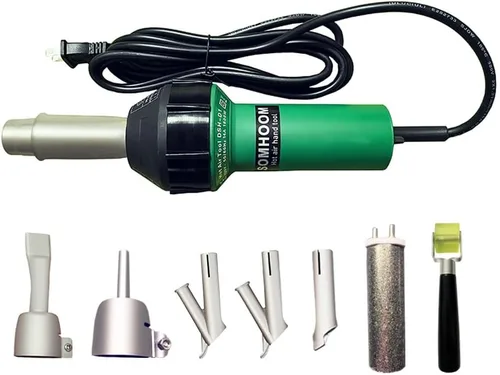 Pistola de aire caliente profesional de 1600 W para soldadura de plástico, 5 boquillas, núcleo de calefacción y rodillo incluidos, soldador TPO,