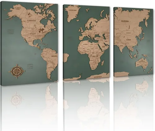 Miniatura 20 de MAMAGO Lienzo decorativo para pared, diseño de mapa de Estados Unidos, 3 paneles, fondo de madera, mapa de Estados Unidos, imagen y póster, arte