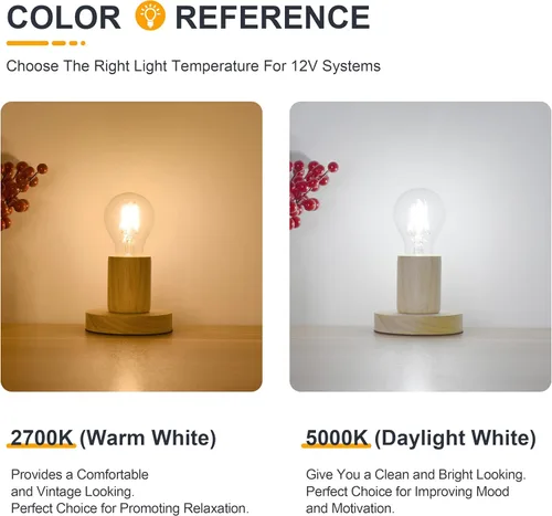 Miniatura 7 de Paquete de 2 bombillas LED de 12 voltios A19 de bajo voltaje Edison de 4 W 400 lm E26 2700 K blanco cálido, 40 vatios equivalente a incandescente RV