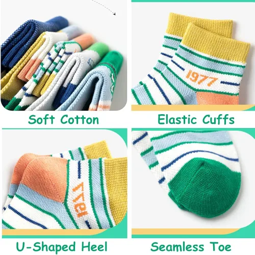 Miniatura 4 de SUITBOY Calcetines de malla de verano para bebés niños y niñas, calcetines de tobillo lindos de algodón, 5 pares