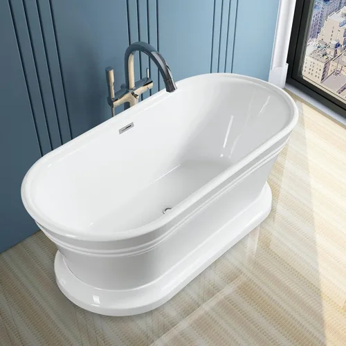 Miniatura 2 de Vanity Art - Bañera independiente de acrílico, 59 x 30 pulgadas, moderna, con desbordamiento ranurado certificado UPC y desagüe central emergente