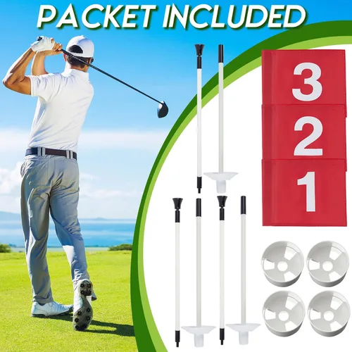 Miniatura 3 de Lewtemi 3 piezas de palo de bandera de golf, bandera verde para patio, todos los 3 pies, taza de agujero de golf desmontable, palos portátiles