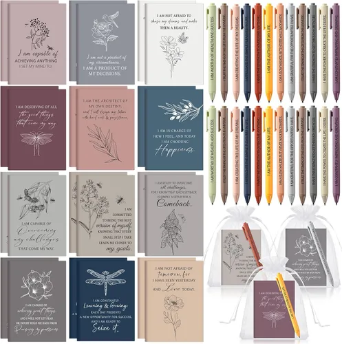 Miniatura 25 de Mooliwe Conjunto de Regalo de Afirmación Positiva de 24 Juegos/48 Piezas, Cuadernos de Gratitud con Bolígrafos, Bolsas Pequeñas, Blocs de Notas