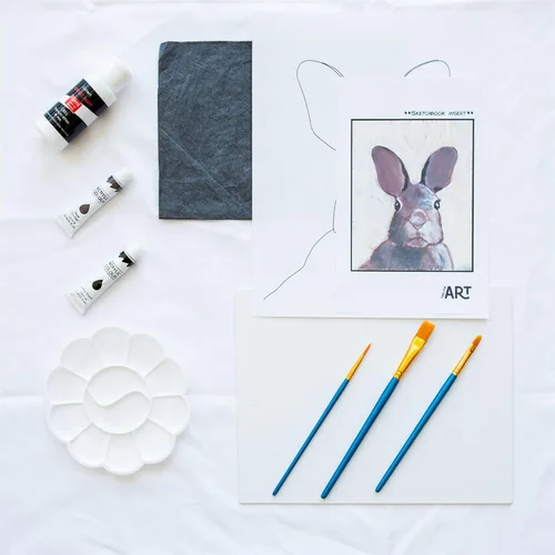 Miniatura 6 de Kit de pintura artística para adultos con tutoriales en video - Aprende a pintar Baby Bunny - Juego de pintura acrílica de 9 piezas y suministros