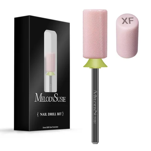 MelodySusie Brocas de cerámica para uñas, 3/32 pulgadas, chaflán superior plana, puntas de barril grandes, eliminación rápida de acrílico o gel Rosa