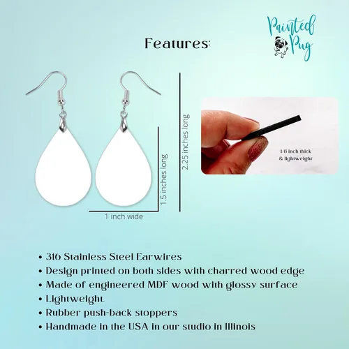 Miniatura 77 de Dangle Earrings for Women Colorful Dangling Drop Statement Jewelry Printed MDF Wood Teardrop Double Side Print Handmade by The Painted Pug