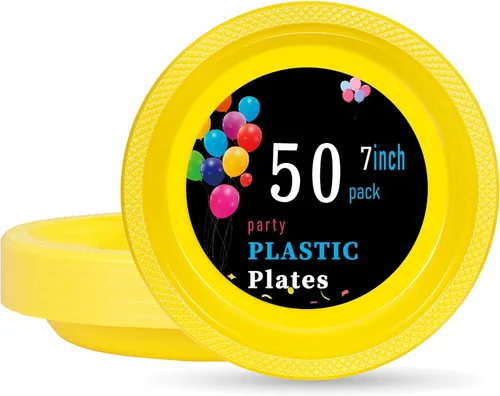 Miniatura 16 de WELLIFE Platos de plástico rojos de 7 pulgadas, 50 platos desechables para fiesta, día de la madre, plato pequeño de postre para cena, pasteles